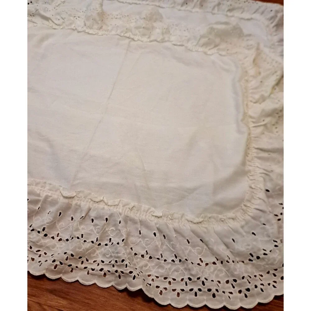 Eyelet Lace Ruffled Pillow Shams Standard White Vintage Cottage Set of 2 Boho